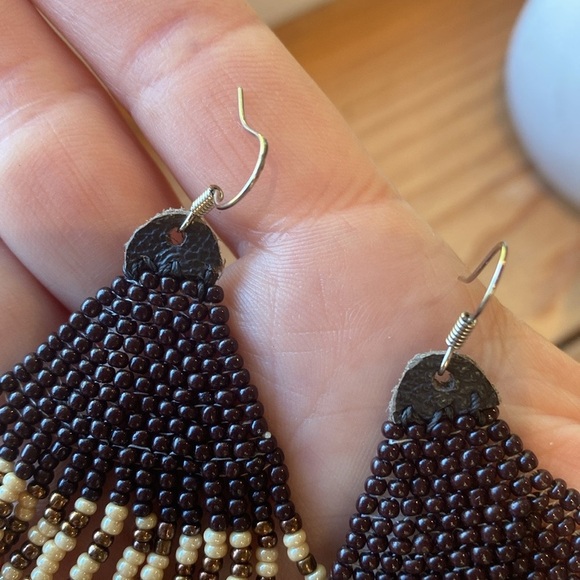 Handmade Beaded Earrings with little leather detail - Picture 3 of 4